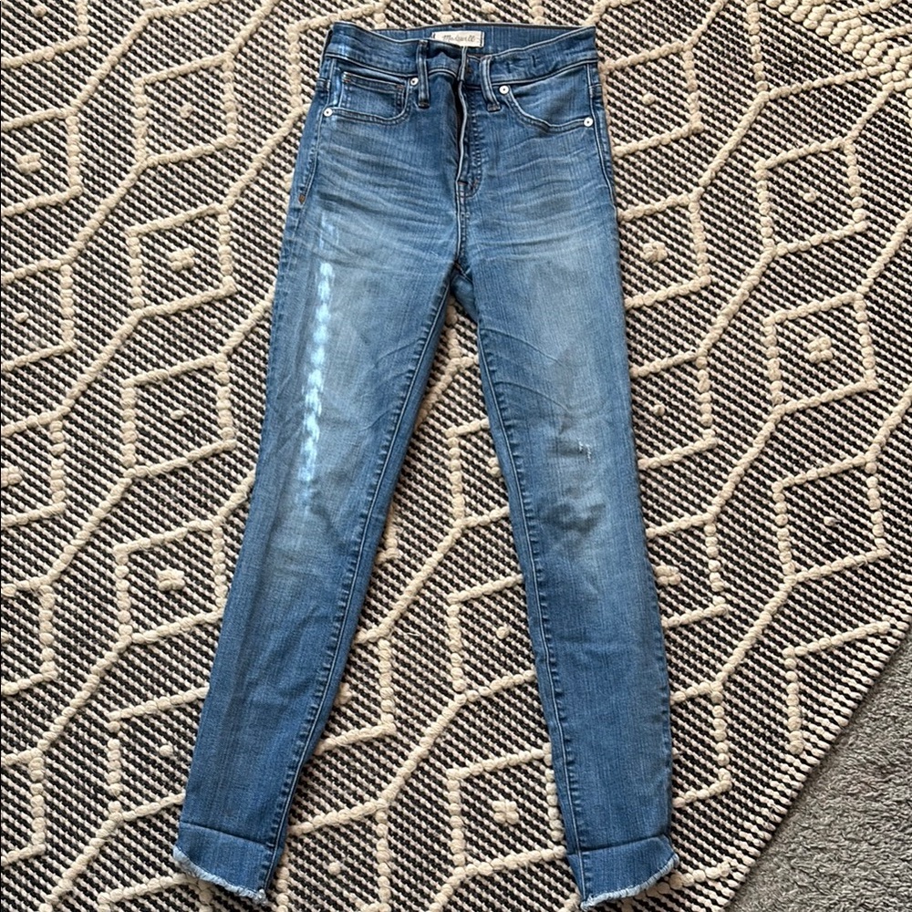 Madewell Blue Skinny Jeans with Distressed Details